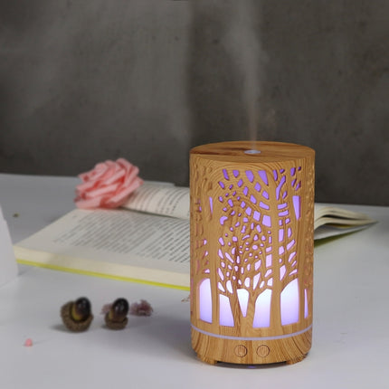200ml Hollow-out Forest Pattern Wooden Essential Oil Aromatherapy Machine Ultrasonic Humidifier Automatic Alcohol Sprayer, Plug Specification:US Plug(Light Brown-3)-garmade.com