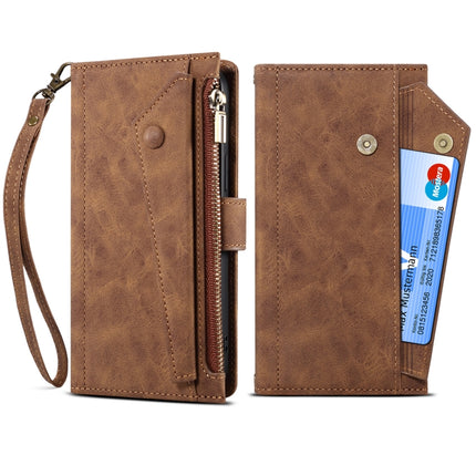 For Samsung Galaxy S22 5G Retro Frosted Horizontal Flip Leather Phone Case with Holder & Card Slot & Wallet & Zipper Pocket & Lanyard(Brown)-garmade.com