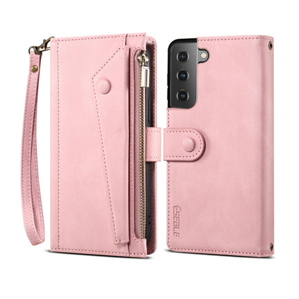 For Samsung Galaxy S22 5G Retro Frosted Horizontal Flip Leather Phone Case with Holder & Card Slot & Wallet & Zipper Pocket & Lanyard(Rose Gold)-garmade.com