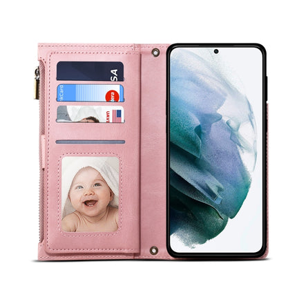For Samsung Galaxy S22 5G Retro Frosted Horizontal Flip Leather Phone Case with Holder & Card Slot & Wallet & Zipper Pocket & Lanyard(Rose Gold)-garmade.com