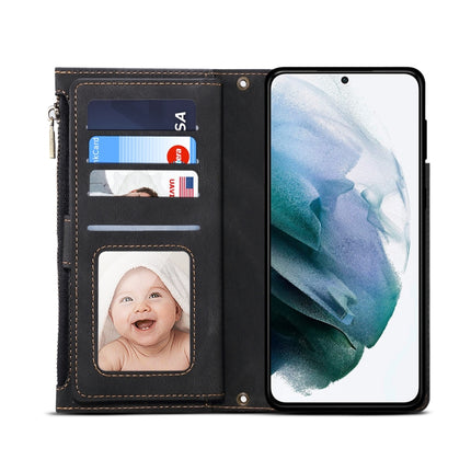 For Samsung Galaxy S22 5G Retro Frosted Horizontal Flip Leather Phone Case with Holder & Card Slot & Wallet & Zipper Pocket & Lanyard(Black)-garmade.com