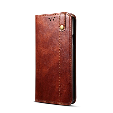 For Samsung Galaxy S22 5G Simple Wax Crazy Horse Texture Horizontal Flip Leather Phone Case with Card Slots & Holder(Brown)-garmade.com