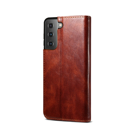 For Samsung Galaxy S22+ 5G Simple Wax Crazy Horse Texture Horizontal Flip Leather Phone Case with Card Slots & Holder(Brown)-garmade.com