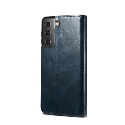 For Samsung Galaxy S22+ 5G Simple Wax Crazy Horse Texture Horizontal Flip Leather Phone Case with Card Slots & Holder(Blue)-garmade.com