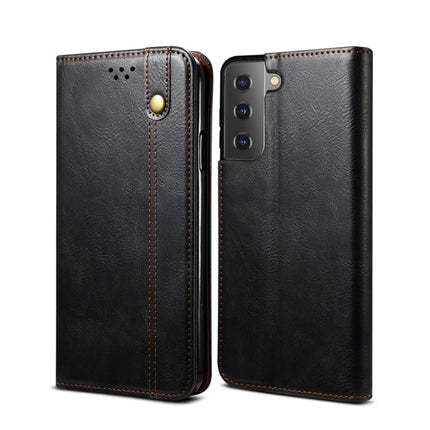 For Samsung Galaxy S22+ 5G Simple Wax Crazy Horse Texture Horizontal Flip Leather Phone Case with Card Slots & Holder(Black)-garmade.com