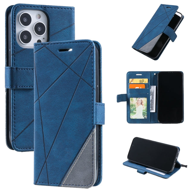 Skin Feel Splicing Horizontal Flip Leather Phone Case For iPhone 13 Pro(Blue)-garmade.com