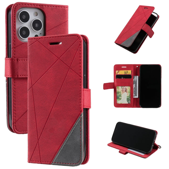 Skin Feel Splicing Horizontal Flip Leather Phone Case For iPhone 13 Pro(Red)-garmade.com