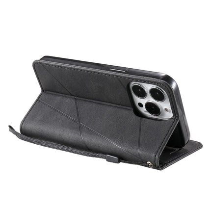 Skin Feel Splicing Horizontal Flip Leather Phone Case For iPhone 13 Pro(Black)-garmade.com