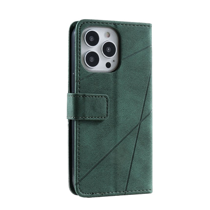 Skin Feel Splicing Horizontal Flip Leather Phone Case For iPhone 13 Pro(Green)-garmade.com