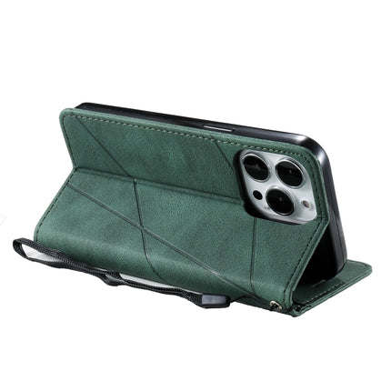 Skin Feel Splicing Horizontal Flip Leather Phone Case For iPhone 13 Pro(Green)-garmade.com