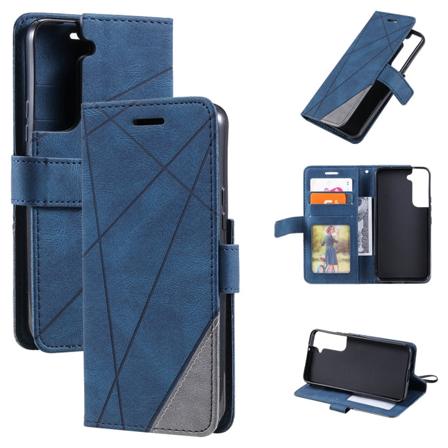 For Samsung Galaxy S22 5G Skin Feel Splicing Horizontal Flip Leather Phone Case(Blue)-garmade.com