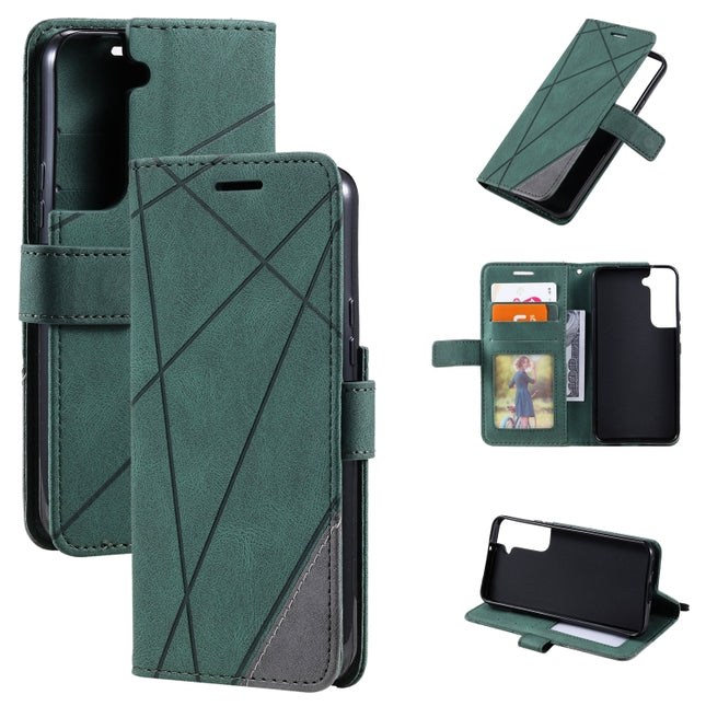 For Samsung Galaxy S22 5G Skin Feel Splicing Horizontal Flip Leather Phone Case(Green)-garmade.com