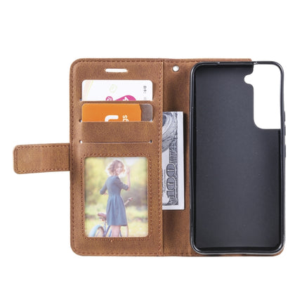 For Samsung Galaxy S22+ 5G Skin Feel Splicing Horizontal Flip Leather Phone Case(Brown)-garmade.com