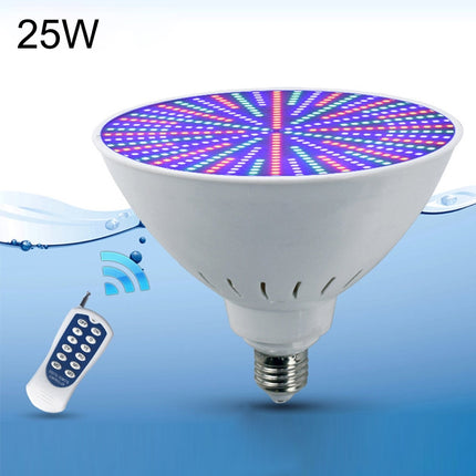 ABS Plastic LED Pool Bulb Underwater Light, Light Color:Colorful +12 Button Remote Control(25W)-garmade.com