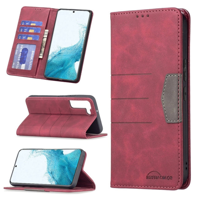 For Samsung Galaxy S22+ 5G Magnetic Splicing Leather Phone Case(Red)-garmade.com