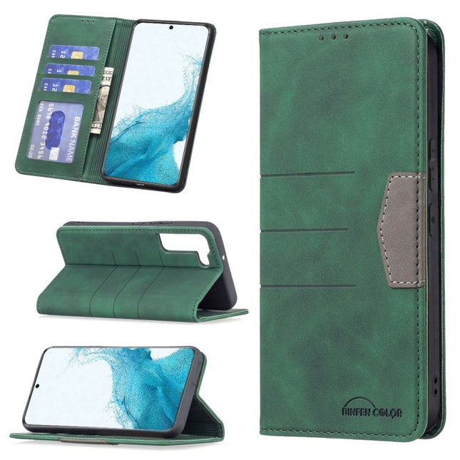 For Samsung Galaxy S22+ 5G Magnetic Splicing Leather Phone Case(Green)-garmade.com