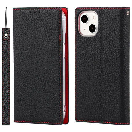 Litchi Texture Leather Phone Case With Lanyard & Holder & Card Slots & Wallet For iPhone 13(Black)-garmade.com