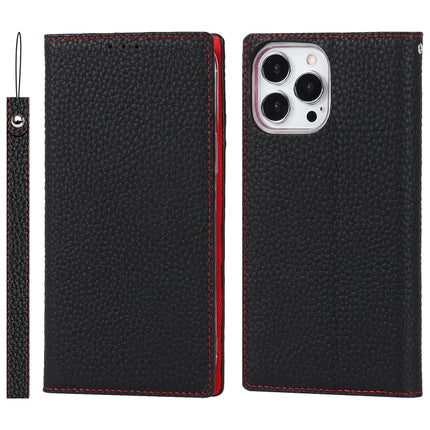 Litchi Texture Leather Phone Case With Lanyard & Holder & Card Slots & Wallet For iPhone 13 Pro(Black)-garmade.com
