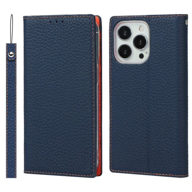 Litchi Texture Leather Phone Case With Lanyard & Holder & Card Slots & Wallet For iPhone 13 Pro(Dark Blue)-garmade.com