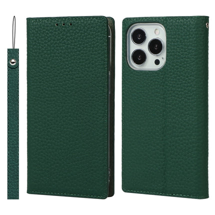 Litchi Texture Leather Phone Case With Lanyard & Holder & Card Slots & Wallet For iPhone 13 Pro(Dark Green)-garmade.com