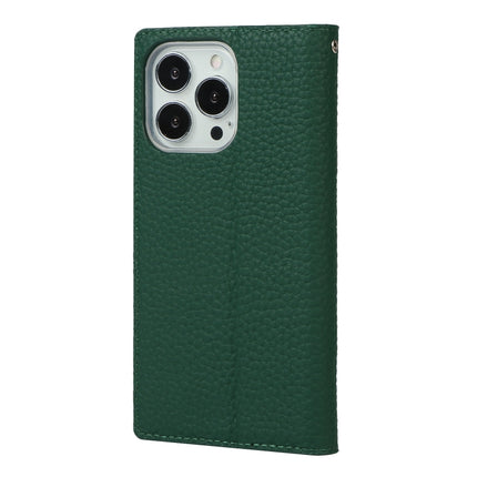 Litchi Texture Leather Phone Case With Lanyard & Holder & Card Slots & Wallet For iPhone 13 Pro(Dark Green)-garmade.com