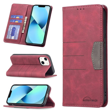 Magnetic Splicing Leather Phone Case For iPhone 13 mini(Red)-garmade.com