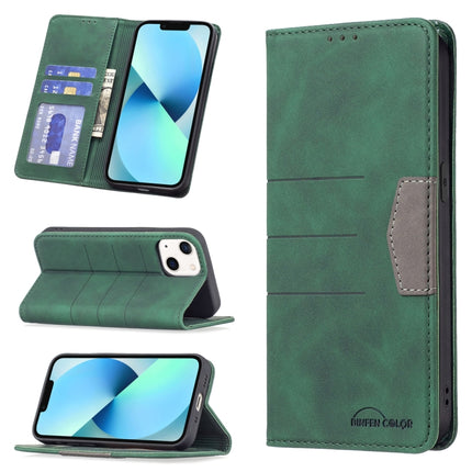 Magnetic Splicing Leather Phone Case For iPhone 13 mini(Green)-garmade.com