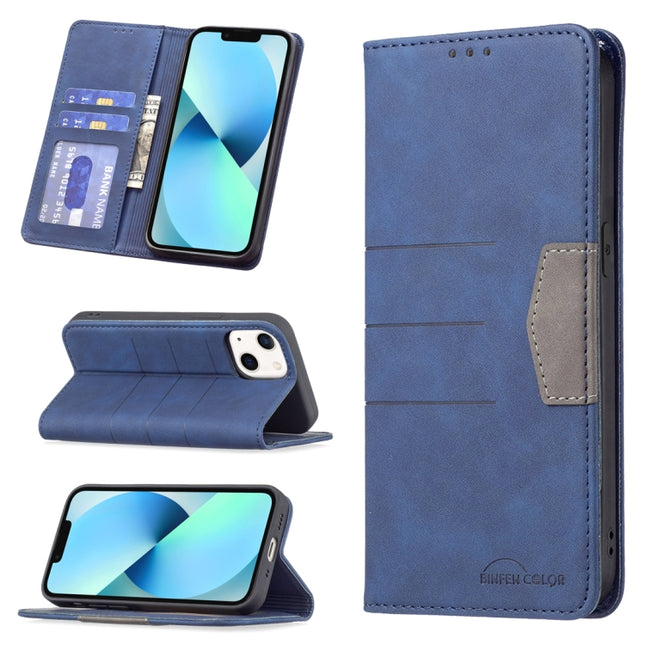 Magnetic Splicing Leather Phone Case For iPhone 13 mini(Blue)-garmade.com