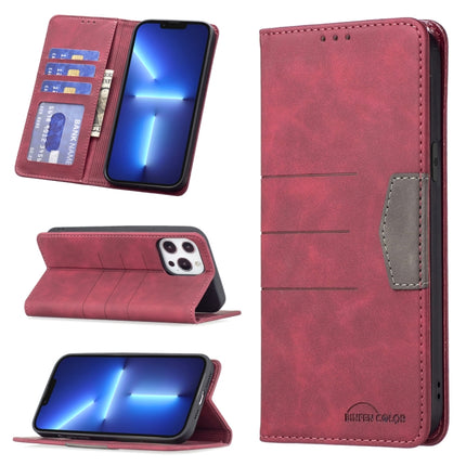 Magnetic Splicing Leather Phone Case For iPhone 13 Pro(Red)-garmade.com