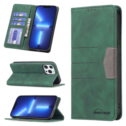 Magnetic Splicing Leather Phone Case For iPhone 13 Pro(Green)-garmade.com