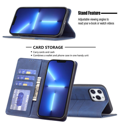 Magnetic Splicing Leather Phone Case For iPhone 13 Pro(Blue)-garmade.com