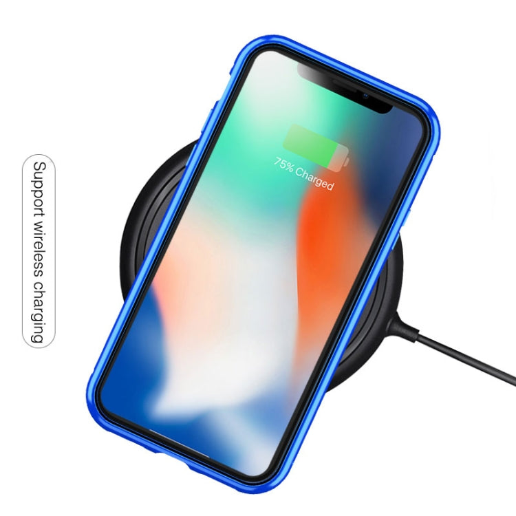 For iPhone X / XS Ultra Slim Double Sides Magnetic Adsorption Angular Frame Tempered Glass Magnet Flip Case(Black)-garmade.com