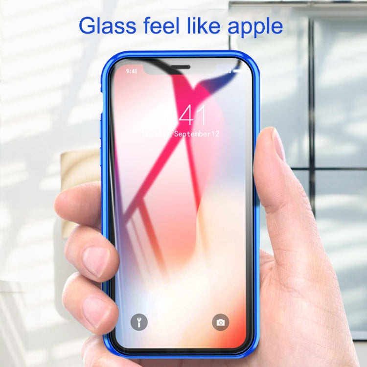 For iPhone X / XS Ultra Slim Double Sides Magnetic Adsorption Angular Frame Tempered Glass Magnet Flip Case(Gold)-garmade.com