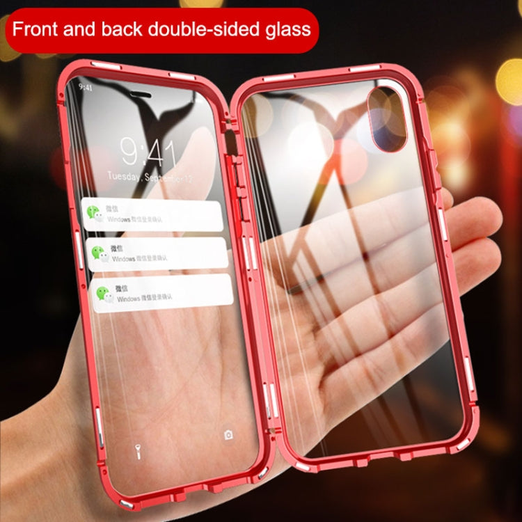 For iPhone X / XS Ultra Slim Double Sides Magnetic Adsorption Angular Frame Tempered Glass Magnet Flip Case(Gold)-garmade.com