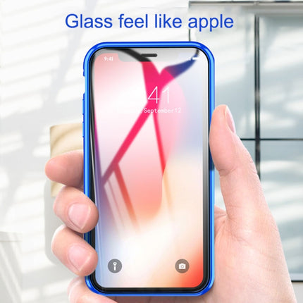 For iPhone XR Ultra Slim Double Sides Magnetic Adsorption Angular Frame Tempered Glass Magnet Flip Case(Gold)-garmade.com