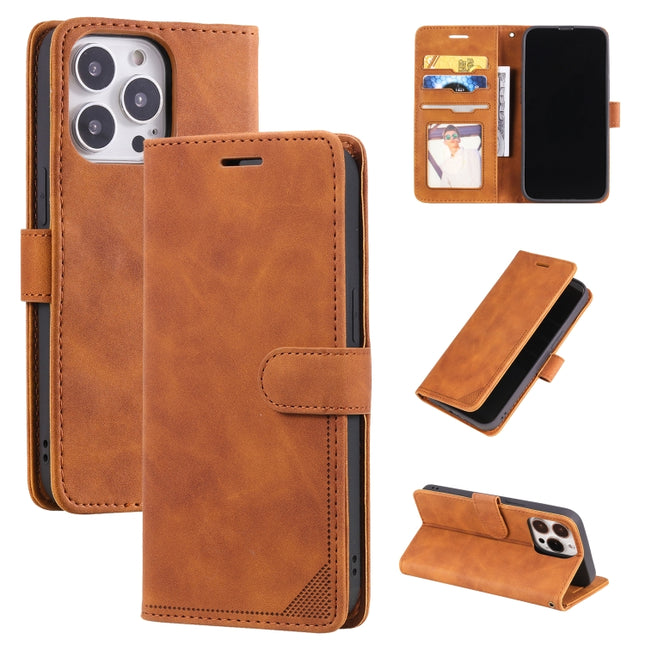 Skin Feel Anti-theft Brush Horizontal Flip Leather Phone Case For iPhone13 Pro(Brown)-garmade.com