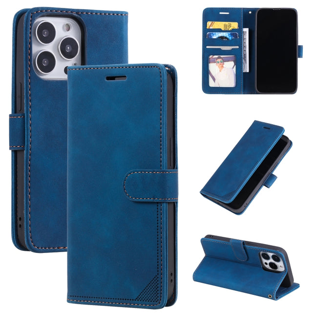 Skin Feel Anti-theft Brush Horizontal Flip Leather Phone Case For iPhone13 Pro(Blue)-garmade.com