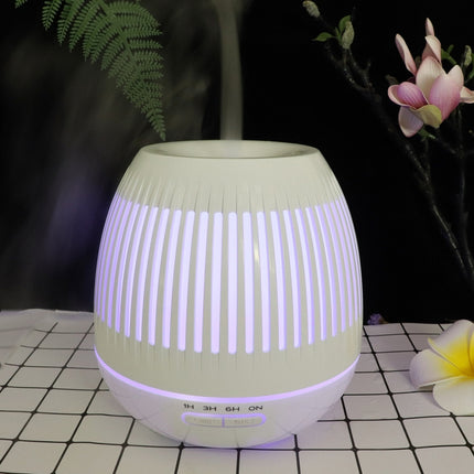 400ml Hollow-out LED Humidifier Wood Grain Air Purifier Aromatherapy Machine Automatic Alcohol Sprayer with Colorful LED Light, Plug Specification:EU Plug(White)-garmade.com