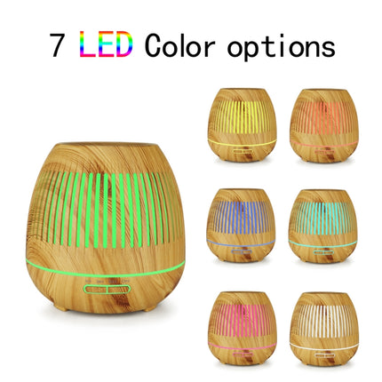 400ml Hollow-out LED Humidifier Wood Grain Air Purifier Aromatherapy Machine Automatic Alcohol Sprayer with Colorful LED Light, Plug Specification:EU Plug(Light Brown)-garmade.com