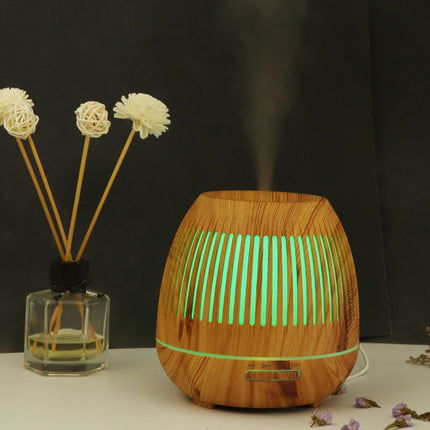 400ml Hollow-out LED Humidifier Wood Grain Air Purifier Aromatherapy Machine Automatic Alcohol Sprayer with Colorful LED Light, Plug Specification:EU Plug(Light Brown)-garmade.com