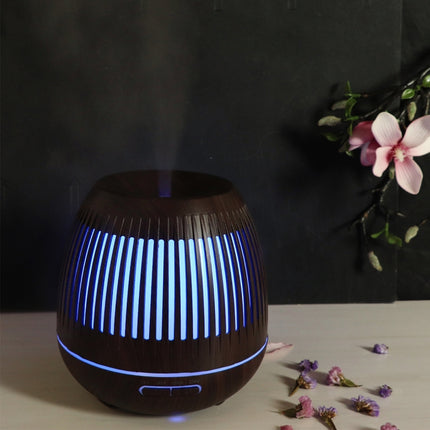 400ml Hollow-out LED Humidifier Wood Grain Air Purifier Aromatherapy Machine Automatic Alcohol Sprayer with Colorful LED Light, Plug Specification:EU Plug(Dark Brown)-garmade.com