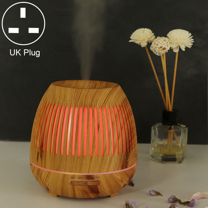 400ml Hollow-out LED Humidifier Wood Grain Air Purifier Aromatherapy Machine Automatic Alcohol Sprayer with Colorful LED Light, Plug Specification:UK Plug(Light Brown)-garmade.com