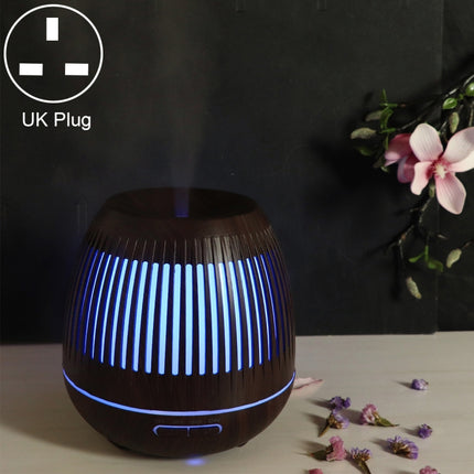 400ml Hollow-out LED Humidifier Wood Grain Air Purifier Aromatherapy Machine Automatic Alcohol Sprayer with Colorful LED Light, Plug Specification:UK Plug(Dark Brown)-garmade.com