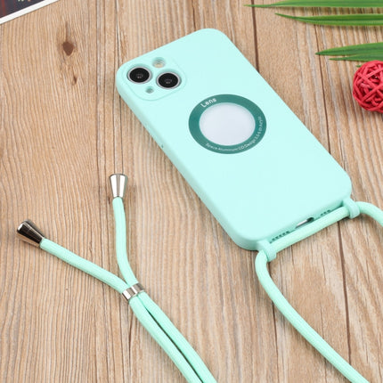 Acrylic Hollow Out Phone Case with Lanyard For iPhone 13 mini(Mint Green)-garmade.com