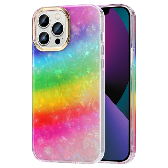 Electroplating Shell Texture Phone Case For iPhone 13 Pro(Rainbow Y2)-garmade.com