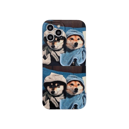 Colored Drawing Pattern TPU Phone Protective Case For iPhone 13 Pro(Two Dogs)-garmade.com