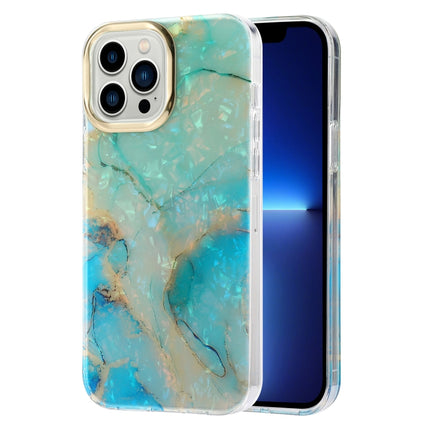 Electroplating Shell Texture Marble Phone Case For iPhone 13(Green B1)-garmade.com