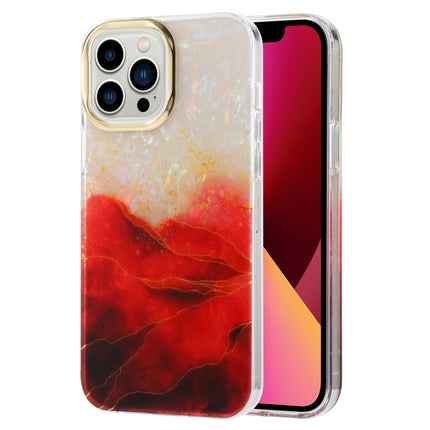 Electroplating Shell Texture Marble Phone Case For iPhone 13(Red B2)-garmade.com