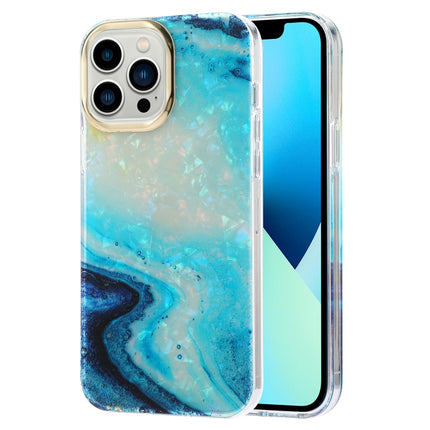 Electroplating Shell Texture Marble Phone Case For iPhone 13(Blue B3)-garmade.com
