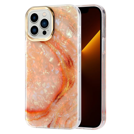 Electroplating Shell Texture Marble Phone Case For iPhone 13(Orange B5)-garmade.com